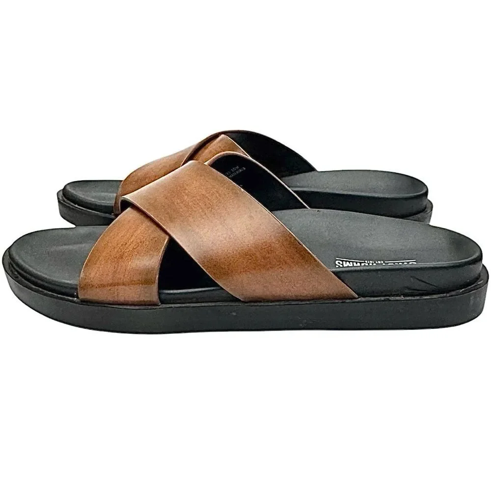 Stacy Adams Daniel Cross Strap Slide Sandals Men’s Size 10M Brown Leather